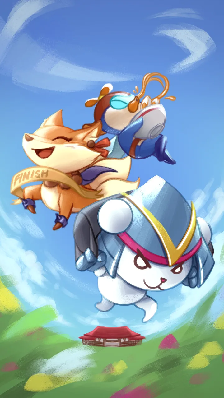 Key art: Chuupix, Waddy and Helmcub leaping over the dojo